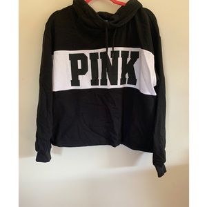 PINK Cowl Neck Cropped Hoodie